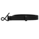 BLACK LEATHER BELT (BLACK METALLIC LOGO)