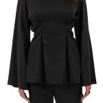 PLEATED BLOUSE WITH FLARED SLEEVES BLACK
