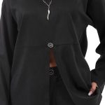BLOUSE WITH FRONT SLIT AND LOGO BUTTON BLACK