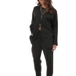 BLOUSE WITH FRONT SLIT AND LOGO BUTTON BLACK