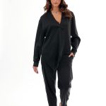 ASYMMETRIC V-NECK BLOUSE BLACK