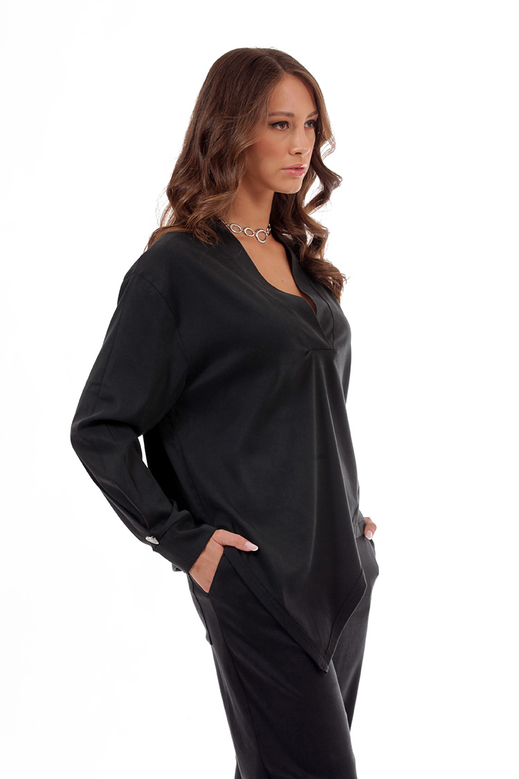 ASYMMETRIC V-NECK BLOUSE BLACK