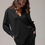 ASYMMETRIC V-NECK BLOUSE BLACK