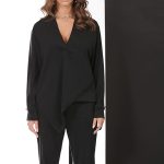 ASYMMETRIC V-NECK BLOUSE BLACK
