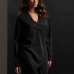 ASYMMETRIC V-NECK BLOUSE BLACK