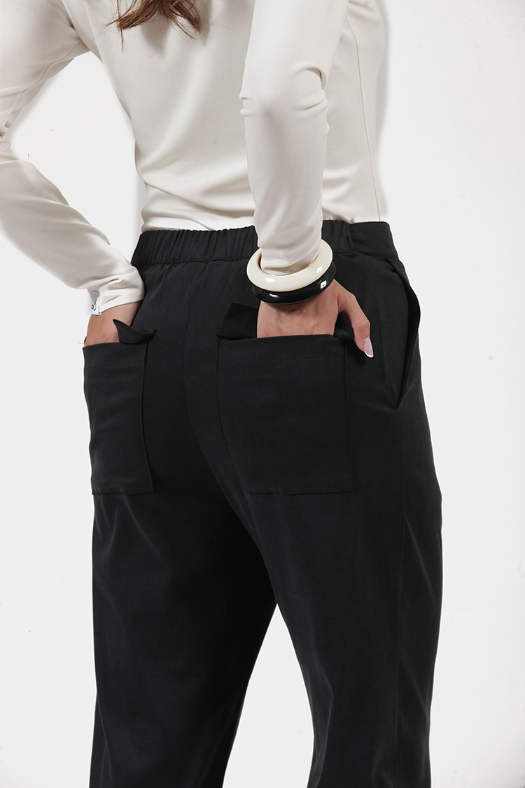 ELASTICATED WAIST TROUSERS WITH BACK POCKET BLACK