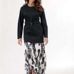 LONG PRINTED DRESS WITH DOUBLE-LAYERED FABRIC AND BELT