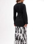 LONG PRINTED DRESS WITH DOUBLE-LAYERED FABRIC AND BELT