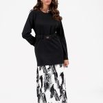 LONG PRINTED DRESS WITH DOUBLE-LAYERED FABRIC AND BELT