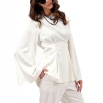 PLEATED BLOUSE WITH FLARED SLEEVES WHITE