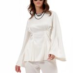 PLEATED BLOUSE WITH FLARED SLEEVES WHITE