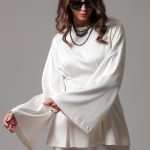 PLEATED BLOUSE WITH FLARED SLEEVES WHITE