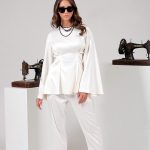 PLEATED BLOUSE WITH FLARED SLEEVES WHITE