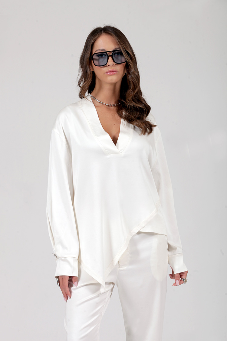 ASYMMETRIC V-NECK BLOUSE WHITE