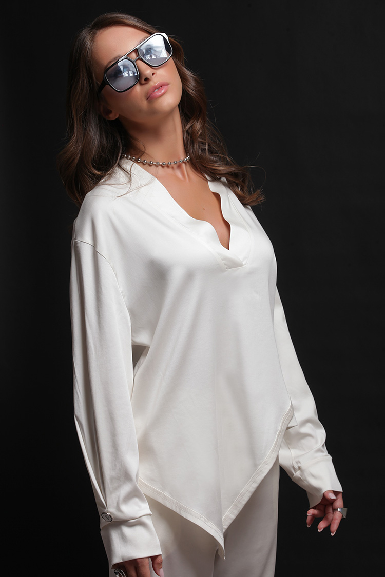 ASYMMETRIC V-NECK BLOUSE WHITE
