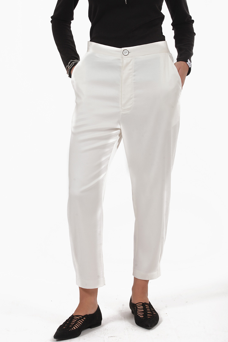 ELASTICATED WAIST TROUSERS WITH BACK POCKET WHITE