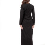 PLEATED LONG DRESS WITH LOGO PIN DETAIL