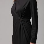 PLEATED LONG DRESS WITH LOGO PIN DETAIL