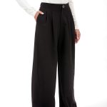 WIDE-LEG TROUSERS WITH ELASTICATED WAIST AND LOGO BUTTONCAMEL