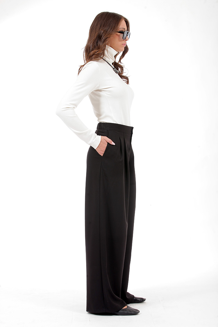WIDE-LEG TROUSERS WITH ELASTICATED WAIST AND LOGO BUTTONCAMEL