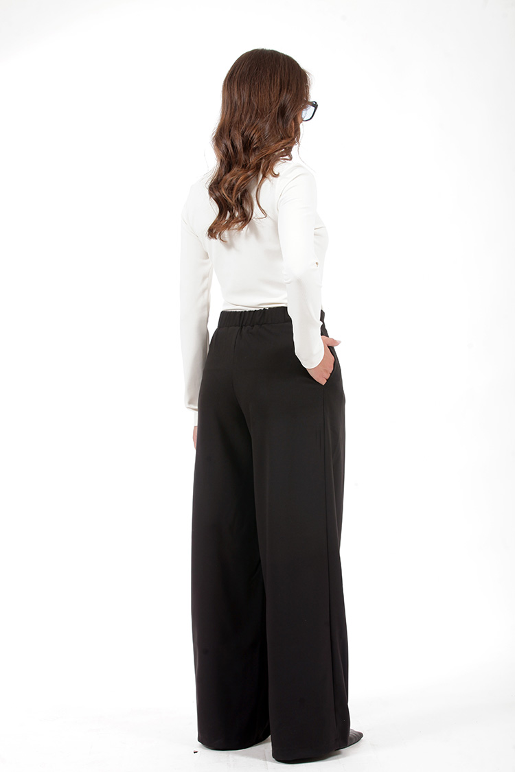 WIDE-LEG TROUSERS WITH ELASTICATED WAIST AND LOGO BUTTONCAMEL