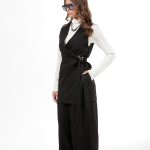 WRAP FRONT WAISTCOAT WITH LOGO PIN BLACK