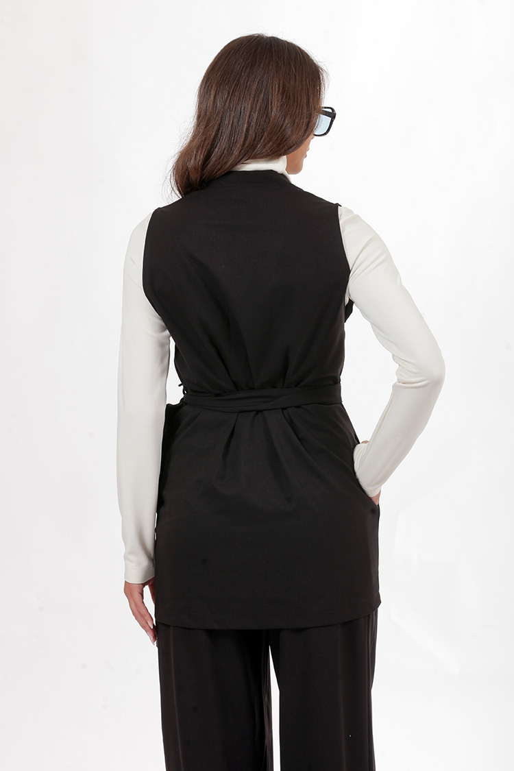WRAP FRONT WAISTCOAT WITH LOGO PIN BLACK