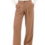 WIDE-LEG TROUSERS WITH ELASTICATED WAIST AND LOGO BUTTON CAMEL