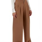WIDE-LEG TROUSERS WITH ELASTICATED WAIST AND LOGO BUTTON CAMEL