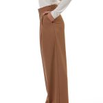 WIDE-LEG TROUSERS WITH ELASTICATED WAIST AND LOGO BUTTON CAMEL