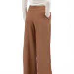WIDE-LEG TROUSERS WITH ELASTICATED WAIST AND LOGO BUTTON CAMEL