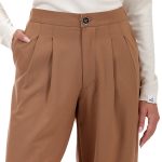 WIDE-LEG TROUSERS WITH ELASTICATED WAIST AND LOGO BUTTON CAMEL