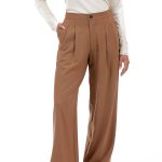 WIDE-LEG TROUSERS WITH ELASTICATED WAIST AND LOGO BUTTON CAMEL