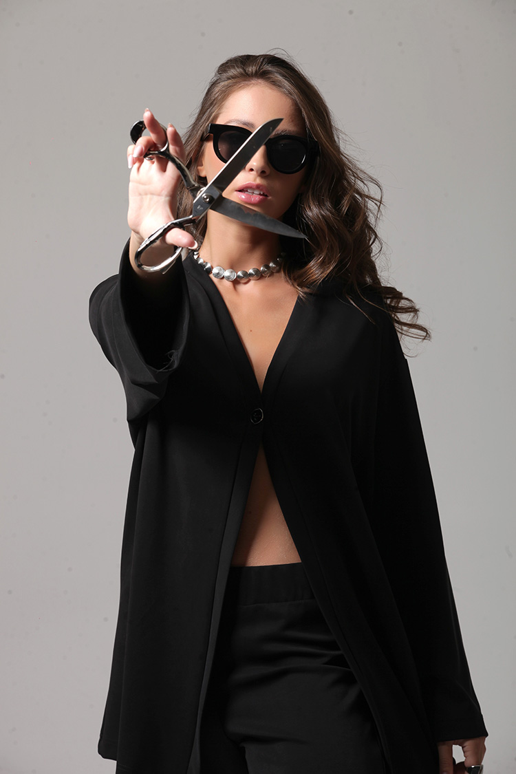 LONGLINE CARDIGAN WITH LOGO BUTTON