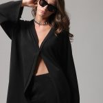 LONGLINE CARDIGAN WITH LOGO BUTTON