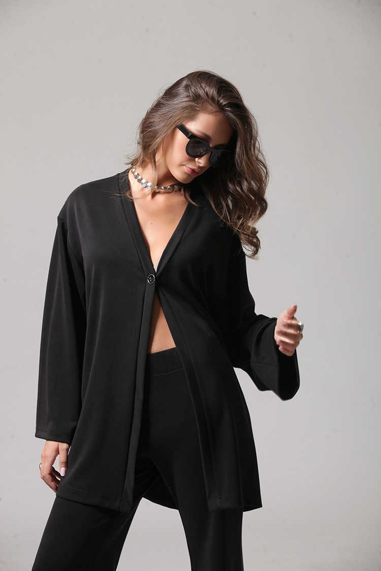 LONGLINE CARDIGAN WITH LOGO BUTTON