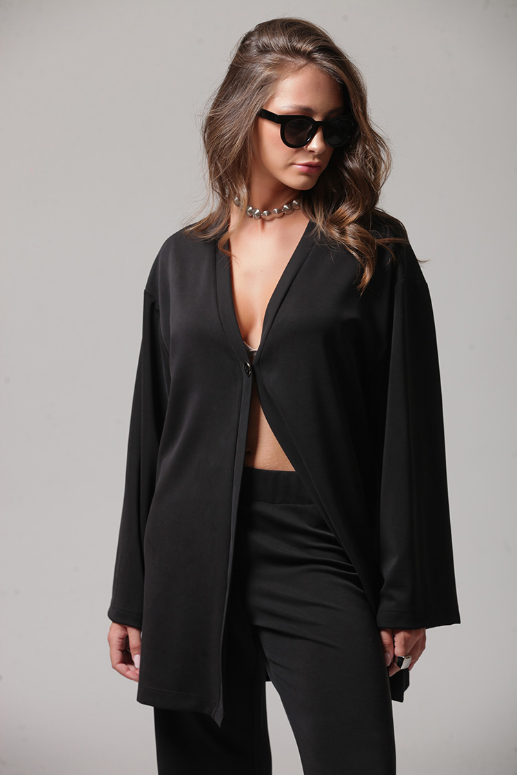 LONGLINE CARDIGAN WITH LOGO BUTTON