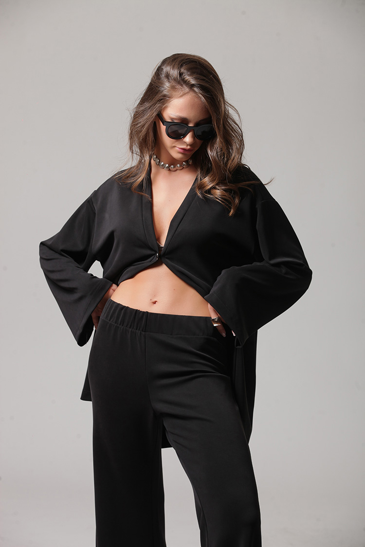 LONGLINE CARDIGAN WITH LOGO BUTTON