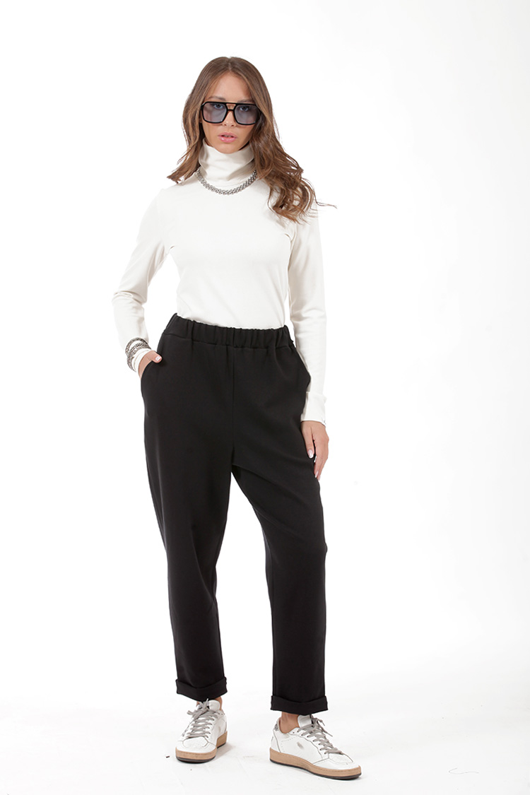 UNISEX BAGGY TROUSERS WITH ELASTICATED WAIST BLACK