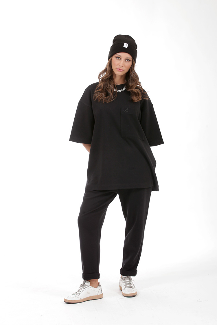 UNISEX BAGGY TROUSERS WITH ELASTICATED WAIST BLACK