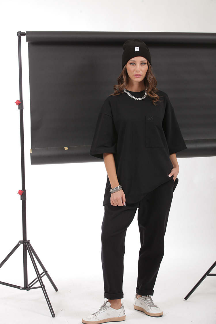 UNISEX BAGGY TROUSERS WITH ELASTICATED WAIST BLACK