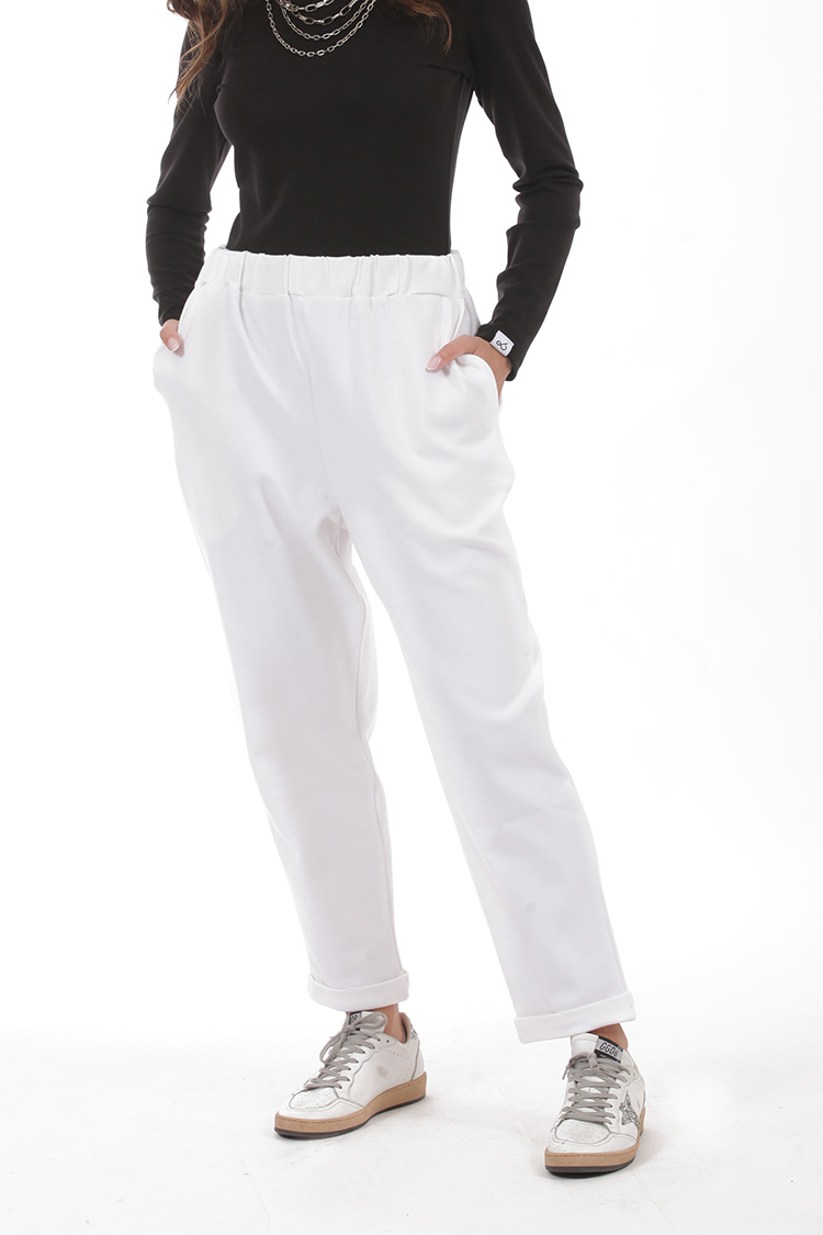 UNISEX BAGGY TROUSERS WITH ELASTICATED WAIST WHITE