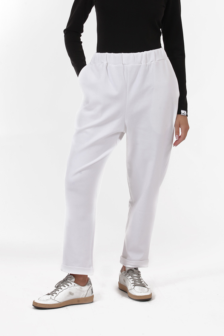 UNISEX BAGGY TROUSERS WITH ELASTICATED WAIST WHITE