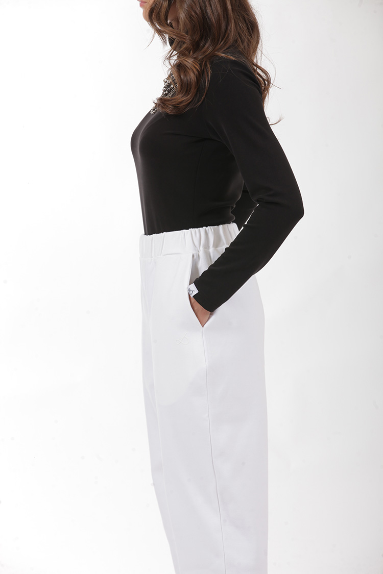 UNISEX BAGGY TROUSERS WITH ELASTICATED WAIST WHITE