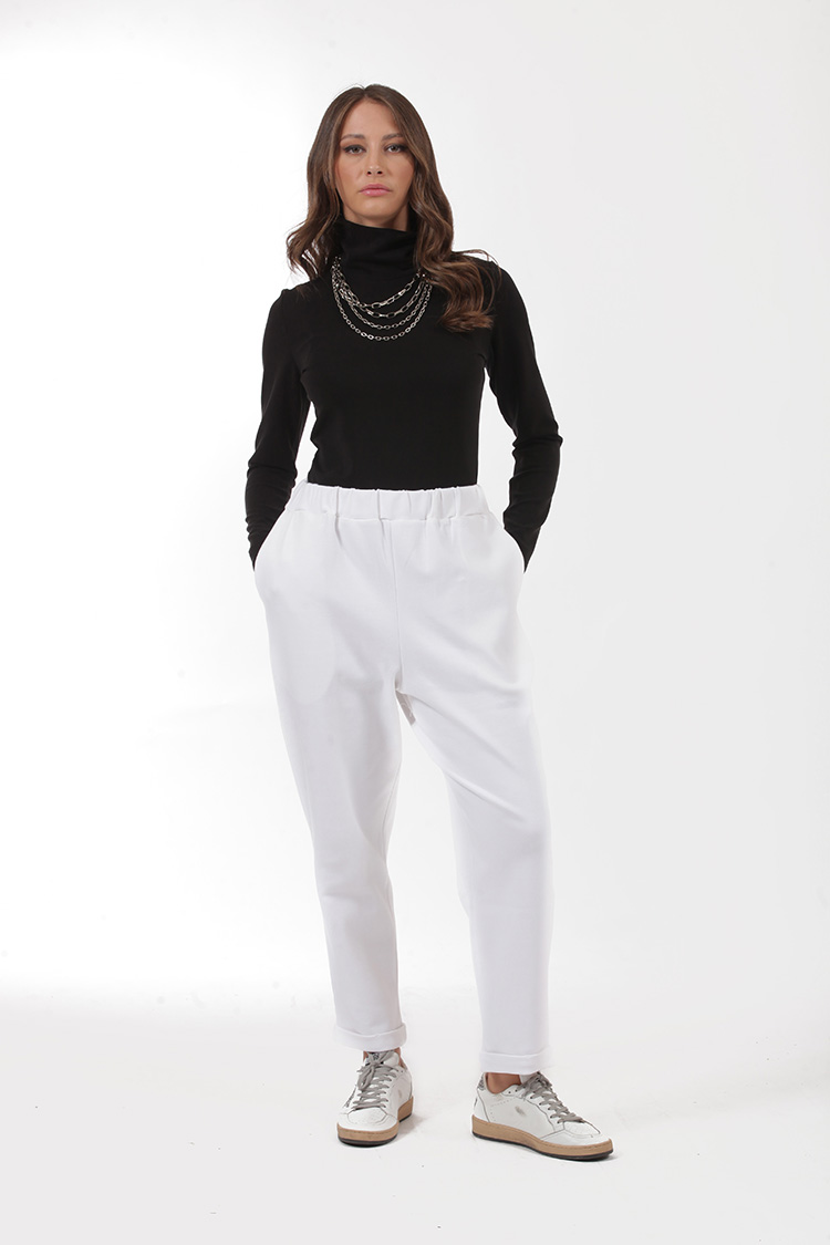 UNISEX BAGGY TROUSERS WITH ELASTICATED WAIST WHITE