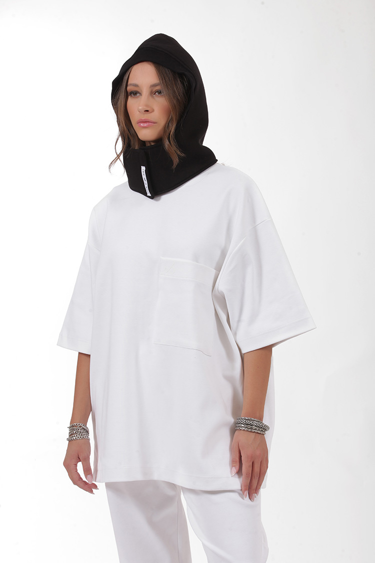 UNISEX LOGO TOP WITH FRONT POCKET WHITE