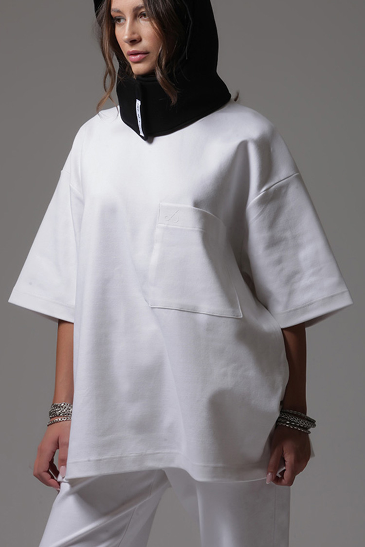 UNISEX LOGO TOP WITH FRONT POCKET WHITE