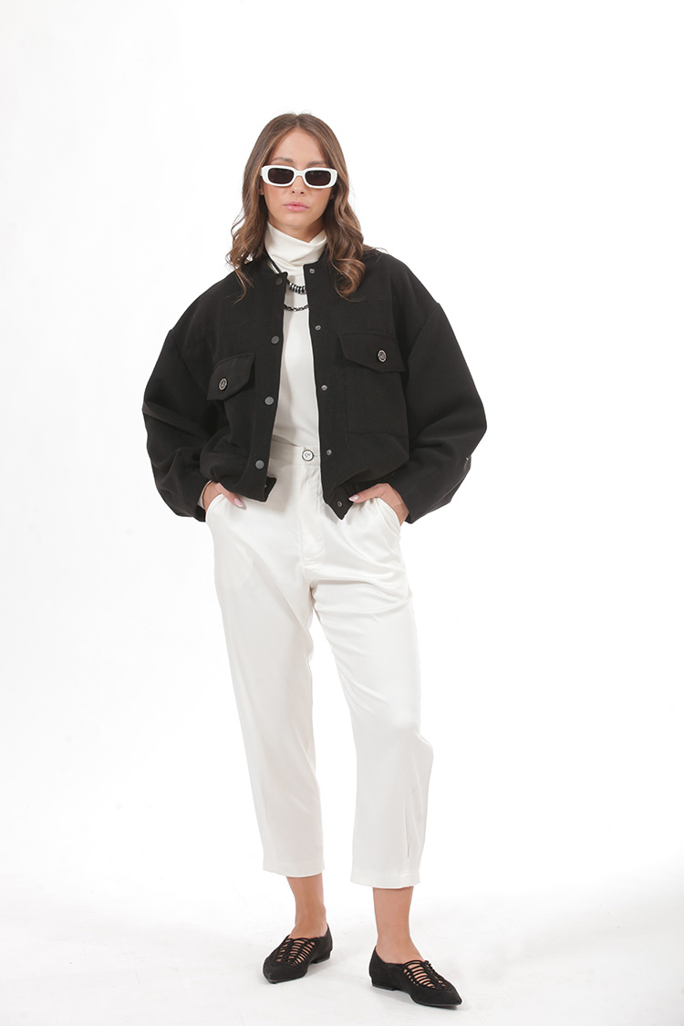 BOMBER JACKET WITH LARGE POCKETS AND LOGO BUTTONS BLACK