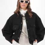 BOMBER JACKET WITH LARGE POCKETS AND LOGO BUTTONS BLACK