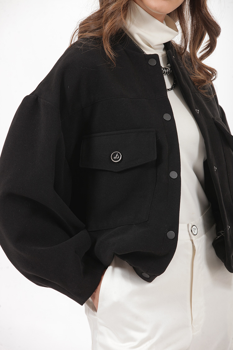 BOMBER JACKET WITH LARGE POCKETS AND LOGO BUTTONS BLACK